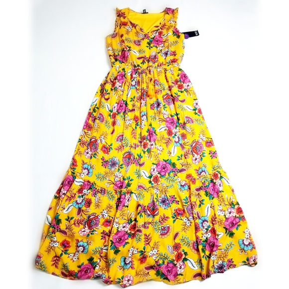 a.n.a Dresses & Skirts - A.N.A Floral Maxi Dress Tassel Golden Sleeveless